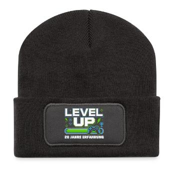 Level Up 20 Jahre Erfahrung - Recycelte Patch Beanie - Dunkelgrau - Vorne