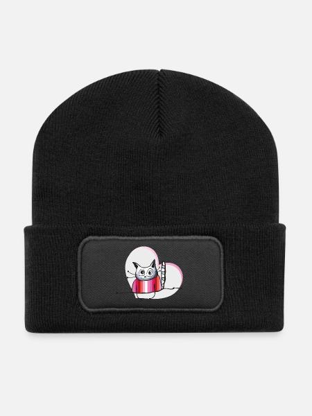 Lesbian Cat - Recycelte Patch Beanie - Schwarz