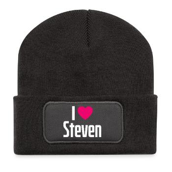 I Love Steven Pinkes Herz Ich liebe Steven - Recycelte Patch Beanie - Dunkelgrau - Vorne