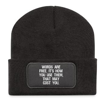 words are free it's how you use them that may cost - Recycelte Patch Beanie - Dunkelgrau - Vorne