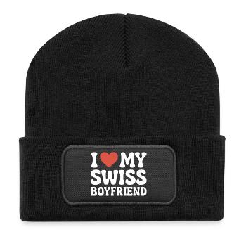 I love my swiss boyfriend Valentinstag Schweizer - Recycelte Patch Beanie - Schwarz - Vorne