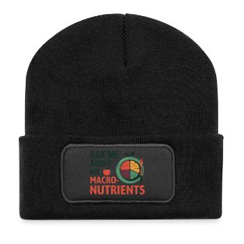 Frag mich nach meinem Makronährstoff-Ernährungsberater - Recycelte Patch Beanie - Schwarz - Vorne
