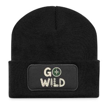  Go Wild Kompass Wald Natur Camping Wandern - Recycelte Patch Beanie - Schwarz - Vorne