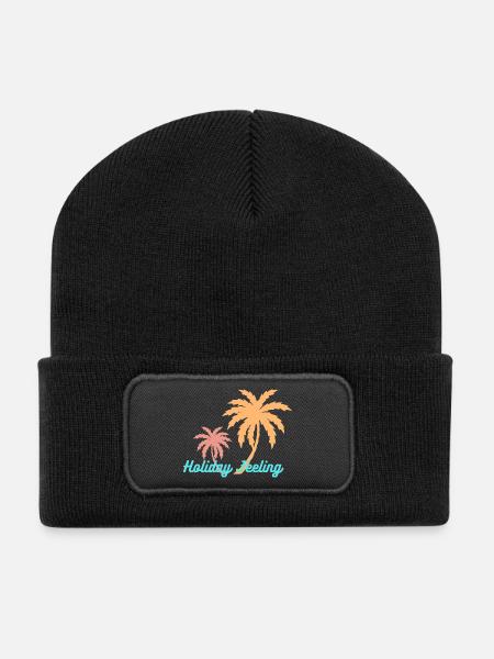 Palmenurlaub – Holiday Feeling - Recycelte Patch Beanie - Schwarz