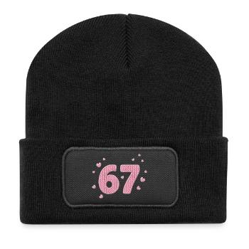 6 7 Meme – Pink Heart Pattern - Recycelte Patch Beanie - Schwarz - Vorne