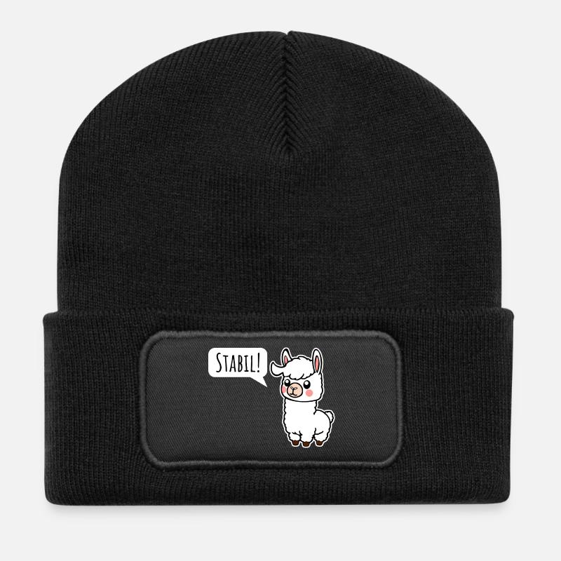 Bleibt Stabil! So wie das kleine Lama - Recycelte Patch Beanie - Schwarz