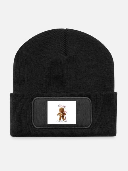 Lebkuchenmann mit Zuckerstange - Recycelte Patch Beanie - Schwarz