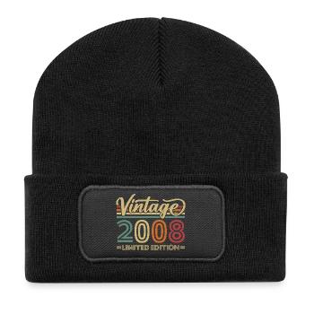 Vintage 2008 Vintage Retro Birthday Gifts - Recycled Patch Beanie - black - Front