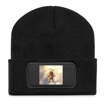Lebkuchenmann mit Zuckerstange Weihnachten - Recycelte Patch Beanie - Schwarz - Vorne