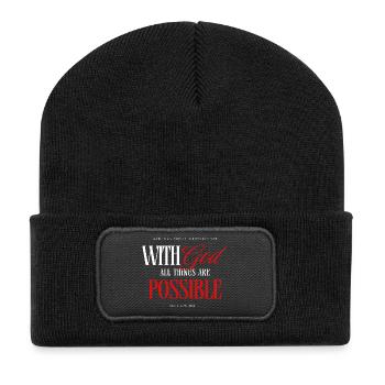 Mit Gott ist alles möglich - Recycelte Patch Beanie - Schwarz - Vorne