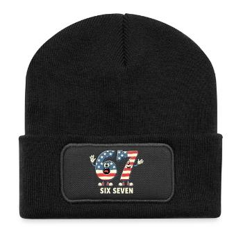 US Flag 67 Memes Six Seven - Recycled Patch Beanie - black - Front