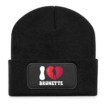 I Love Brunette Heart Silhouette - Recycled Patch Beanie - black - Front