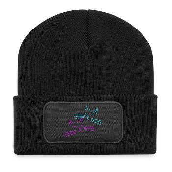 Katze Katzen Retro Vintage Party  - Recycelte Patch Beanie - Schwarz - Vorne