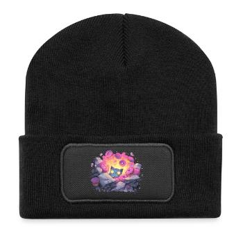 Katzenkristall Donut-Grotte im Neonlicht - Recycelte Patch Beanie - Schwarz - Vorne