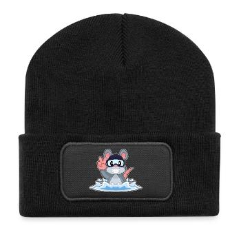 Maus Schwimmen Schwimmbrille Sommer - Recycelte Patch Beanie - Schwarz - Vorne