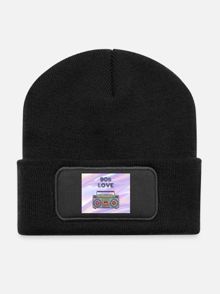 90s Liebe Boombox - Recycelte Patch Beanie - Schwarz