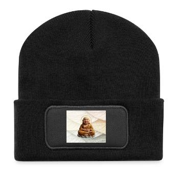 Buddha auf Blattmuster - Recycelte Patch Beanie - Schwarz - Vorne
