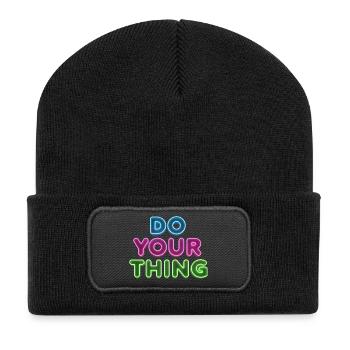 Do Your Thing Neon Schriftzug - Recycelte Patch Beanie - Schwarz - Vorne