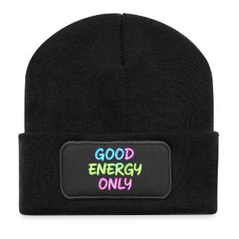 Lettres néon : bonne énergie uniquement - Beanie recyclé à patch - noir - Devant