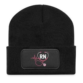 RN Heartbeat Stethoscope - Recycled Patch Beanie - black - Front