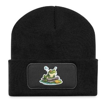Frosch-Lese-Teich-Bibliothekar-Humor-Lesung - Recycelte Patch Beanie - Schwarz - Vorne