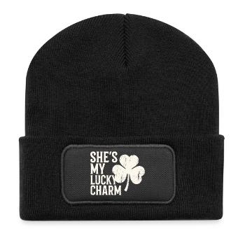 C’est mon porte-bonheur Trèfle Design - Beanie recyclé à patch - noir - Devant