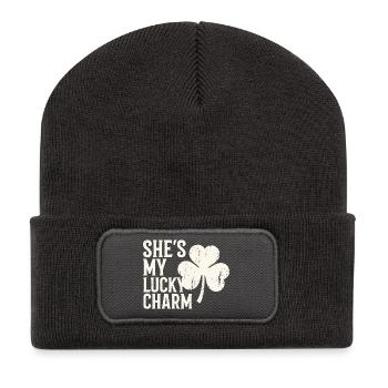 She's My Lucky Charm Clover Design - Recycled Patch Beanie - dark grey - Front