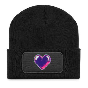 Glitchherz Neon Pixel Liebe Nerd - Recycelte Patch Beanie - Schwarz - Vorne