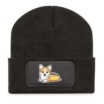 Süßer Corgi-Hotdog-Brötchen-Aufkleber - Recycelte Patch Beanie - Dunkelgrau - Vorne