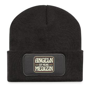Angeln ist meine Medizin - Recycelte Patch Beanie - Dunkelgrau - Vorne