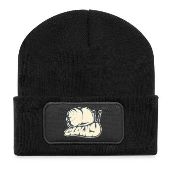 Langsam, gezeichnetes Wort (V2) - Recycelte Patch Beanie - Schwarz - Vorne