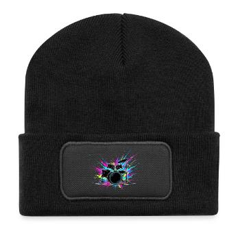 Schlagzeug bunt - Recycelte Patch Beanie - Schwarz - Vorne