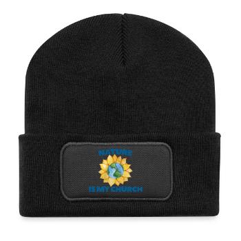 Earth Globe Sonnenblumen-Naturkirche - Recycelte Patch Beanie - Schwarz - Vorne