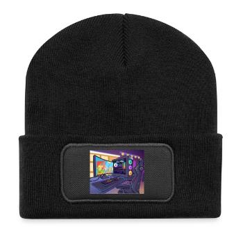 RGB-Gaming-PC-Atmosphäre - Recycelte Patch Beanie - Schwarz - Vorne
