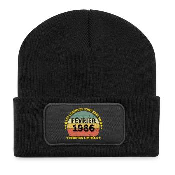 Legends Born Februar 1986 limitierte Auflage - Recycelte Patch Beanie - Schwarz - Vorne