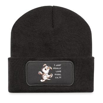 Le chien adore dire dessiner un chien drôle - Beanie recyclé à patch - charbon - Devant