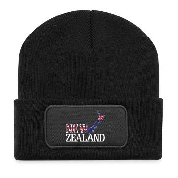 New Zealand Land Map - Recycled Patch Beanie - black - Front