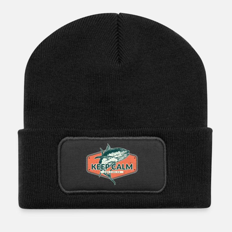 Bleib ruhig und fisch weiter - Recycelte Patch Beanie - Schwarz