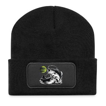 Sport Fishing Black Bass Boating Moon Vintage - Recycled Patch Beanie - black - Front