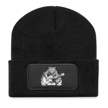 Cat Playing Electric Guitar Rock Music - Recycled Patch Beanie - black - Front