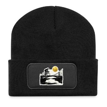 Mountainbiker Rock Garden Holzschnitt - Recycelte Patch Beanie - Schwarz - Vorne