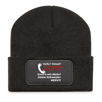 Hello uncle - pick up? Your sister is funny annoying - Recycled Patch Beanie - dark grey - Front