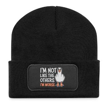 Mouette au majeur en Moins Comme les Autres, Je suis pire - Beanie recyclé à patch - noir - Devant