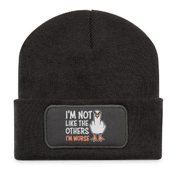 Mittelfinger Möwe Im Not Like The Others I'm Worse - Recycelte Patch Beanie - Dunkelgrau - Vorne