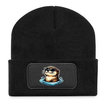 Otter Funny Animal Portrait Wild Animal Cool - Recycled Patch Beanie - black - Front