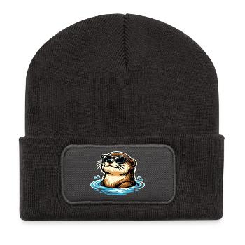 Otter Funny Animal Portrait Wild Animal Cool - Recycled Patch Beanie - dark grey - Front