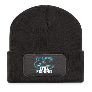 Capsized, fishing anyway | Kayak Humor - Recycled Patch Beanie - dark grey - Front