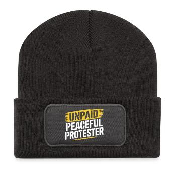 Unpaid Peaceful Protester Demo Spruch Aktivist - Recycelte Patch Beanie - Dunkelgrau - Vorne