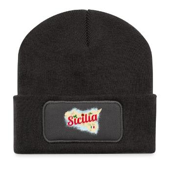 Sizilien Italien Vintage Insel Souvenir mit Fahne - Recycelte Patch Beanie - Dunkelgrau - Vorne