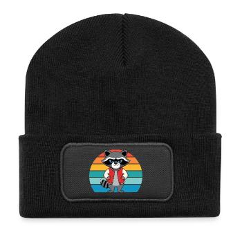 Raton laveur rétro coquin pour les amateurs de ratons laveurs - Beanie recyclé à patch - noir - Devant